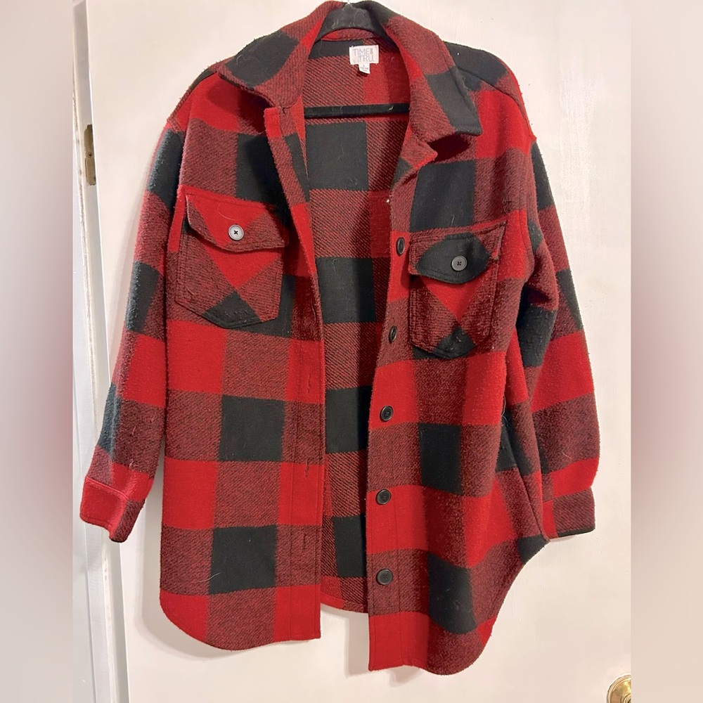 Red and Black Plaid Button-Up Shacket